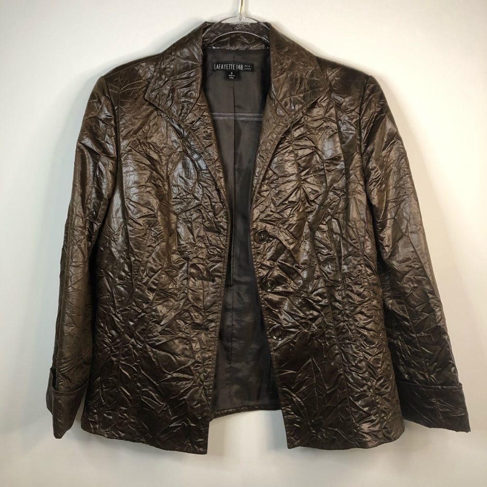 Lafayette 148 Crinkle Faux Leather 3 Button Blazer